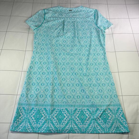 Cabana Life Dress Womens XL Blue Aqua Shift Short Sleeve Geometric Resortwear - Picture 2 of 9